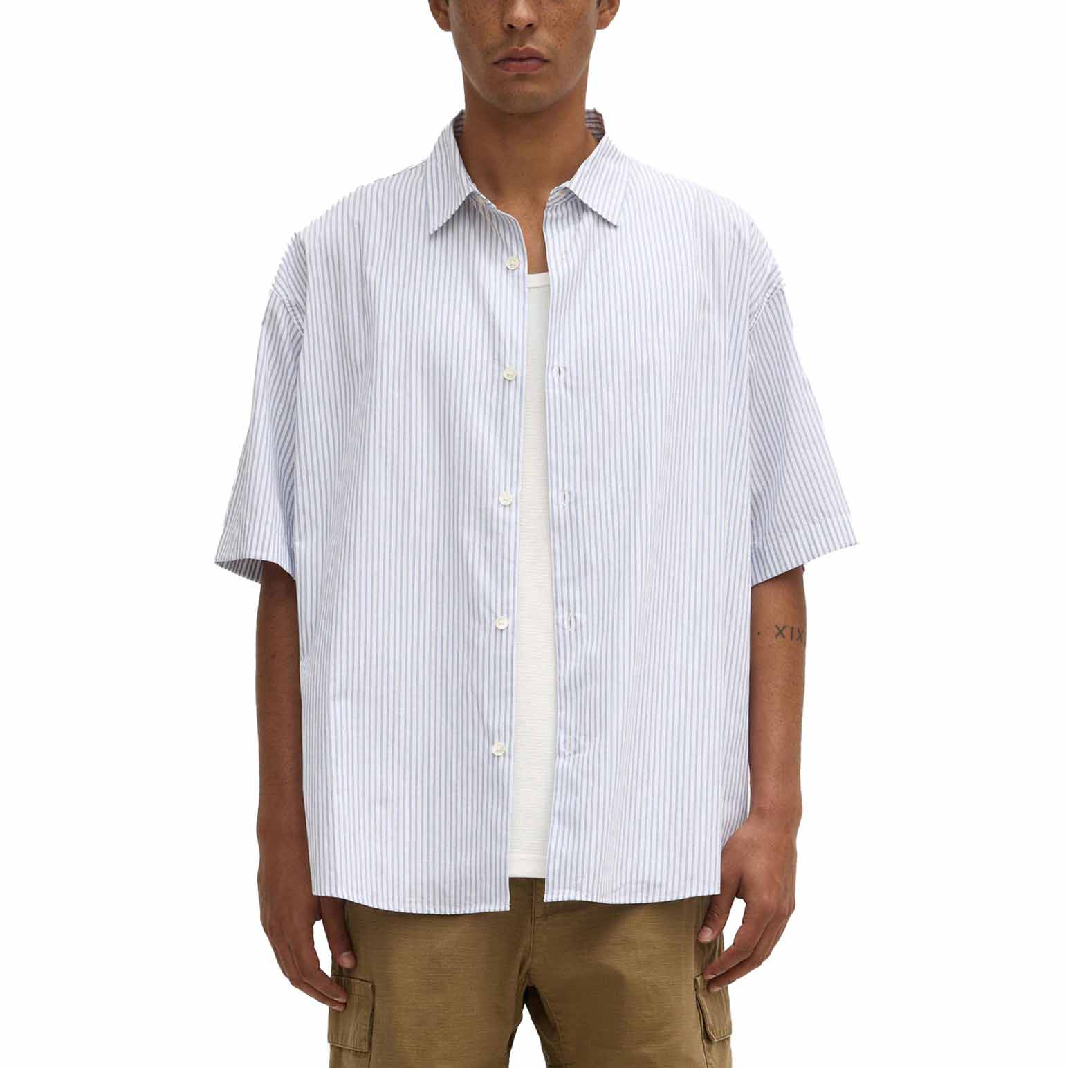 Assembly Label Alec Poplin Stripe Short Sleeve Shirt Blue/White Stripe